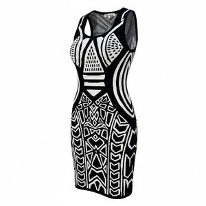 New Large Stilettos Black White Pattern‎ Dress Sheath Stretchy Bodycon